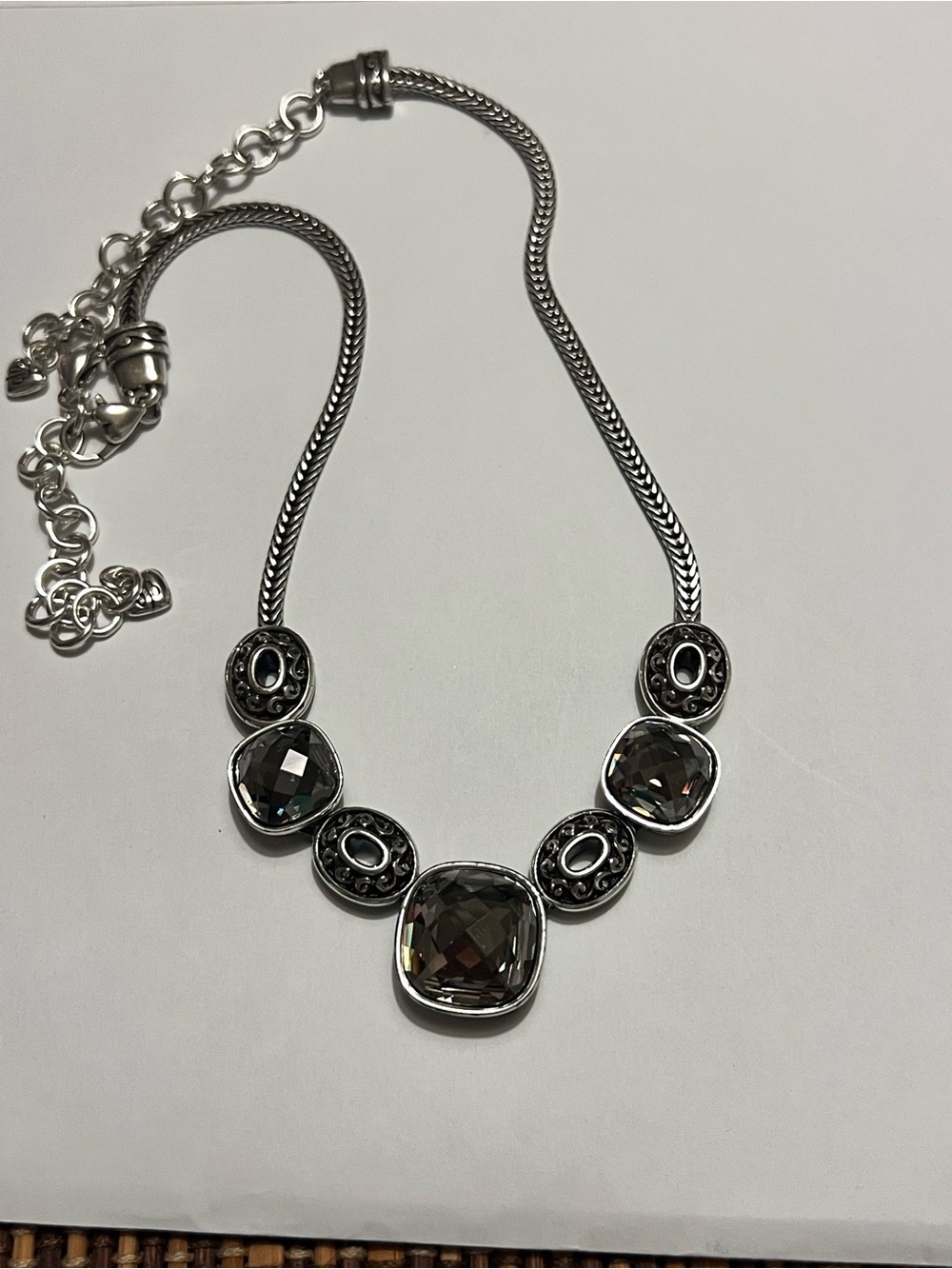 Brighton Silver-Tone Faceted Dark Crystal Necklace